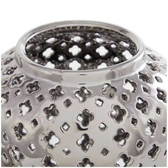 17.75" Silver Open Style Ceramic Decorative Urn